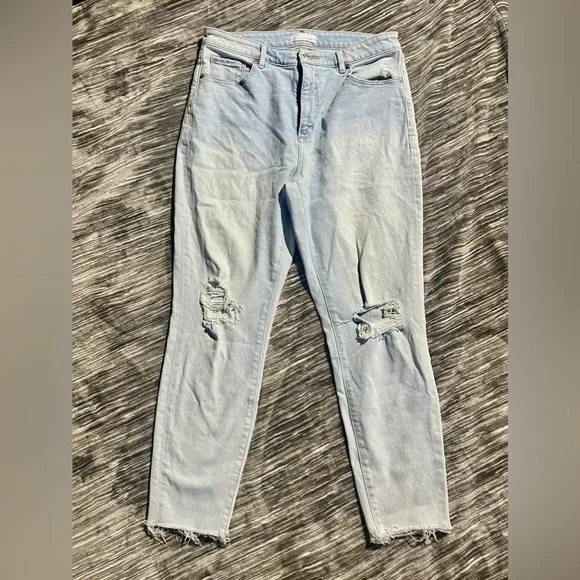 Loft Destructed Light Blue Curvy high waist ankle jeans - Picture 1 of 8